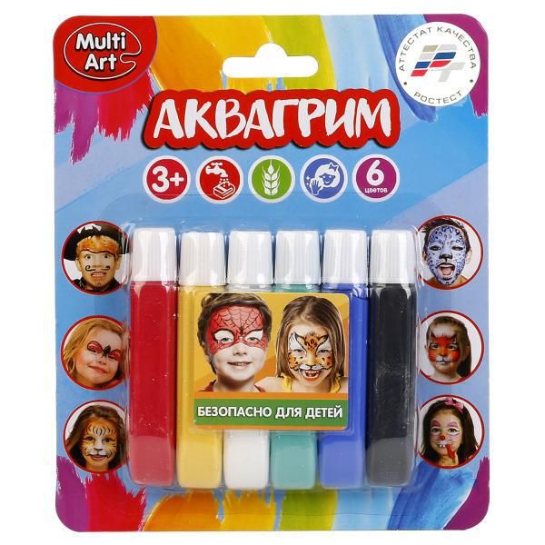 MultiArt 12019-R Аквагрим "Multiart",6 цветов в тюбиках на блистере.