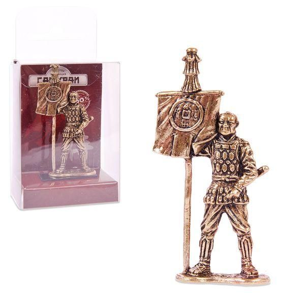 Амберкинг SAM-05 Фигурка литая. Солдатик металлический. Самурай с флагом 54мм (1:32) латунь