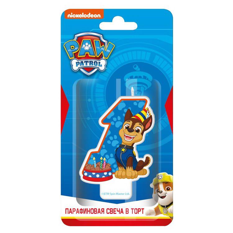 ND Play 292831 Свеча для торта ND Play Щенячий патруль, цифра 1 с героем, парафиновая, в блистере