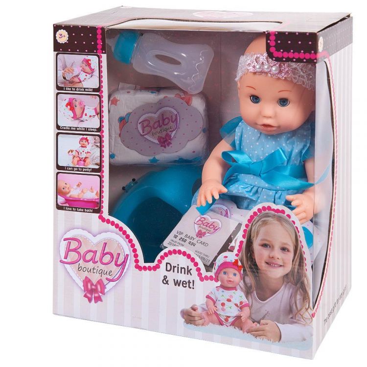 ABtoys (АБтойс) PT-01036/голубой Кукла ABtoys Baby boutique Пупс в голубом платье 30см, пьет и писает