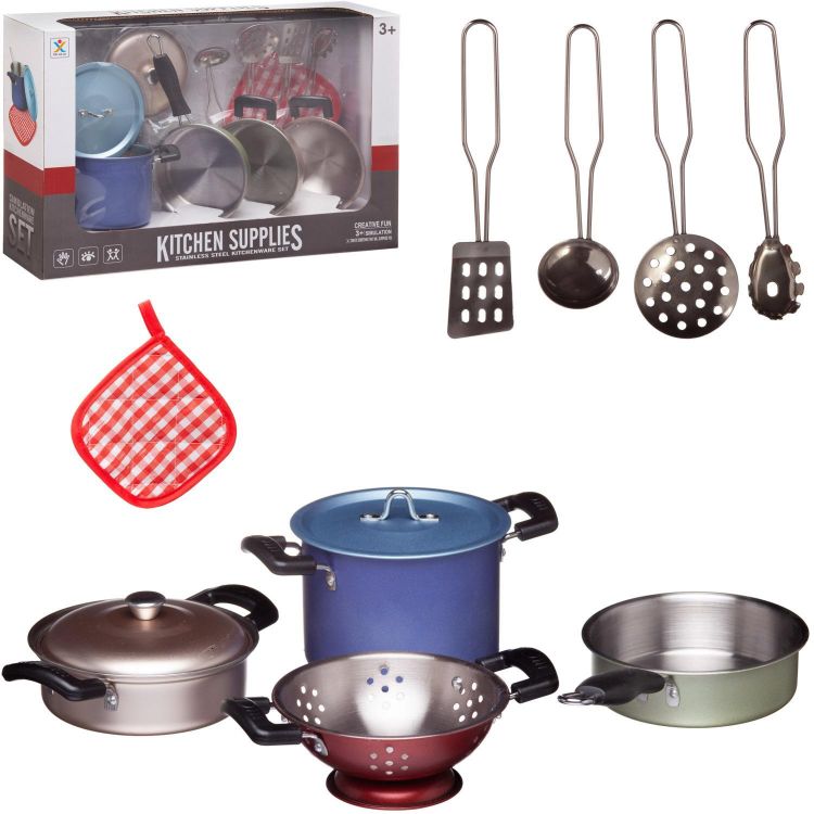 Junfa WK-14824 Игровой набор Junfa Посуда металлическая (разноцветная), в наборе 11 предметов