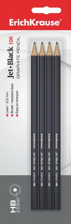 ErichKrause 45477EK-no Карандаш чернографитный шестигранный ErichKrause Jet Black 100 HB (в блистере по 4шт.)