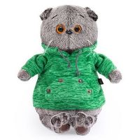 BUDI BASA Ks30-131 Мягкая игрушка Кот Басик в зеленой толстовке с карманом-кенгуру, 30 см