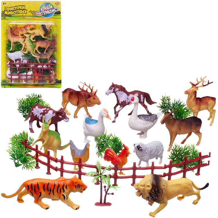 ABtoys (АБтойс) PT-01290/дикие Игровой набор ABtoys Юный натуралист Фигурки диких и домашних животных с игровыми предметами