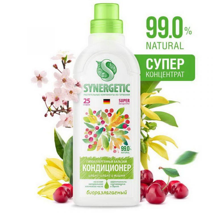 SYNERGETIC 110073 Кондиционер для белья SYNERGETIC Иланг-иланг и вишня 0,75л