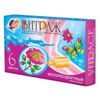 ЛУЧ 17С1160-08 Краски по стеклу Витраж флуоресцентный с блестками, 6 цветов, 135 г