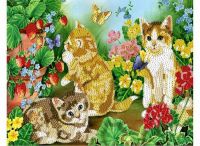 Рыжий кот SP40003 Картина из пайеток Котята в цветах, 40x50 см