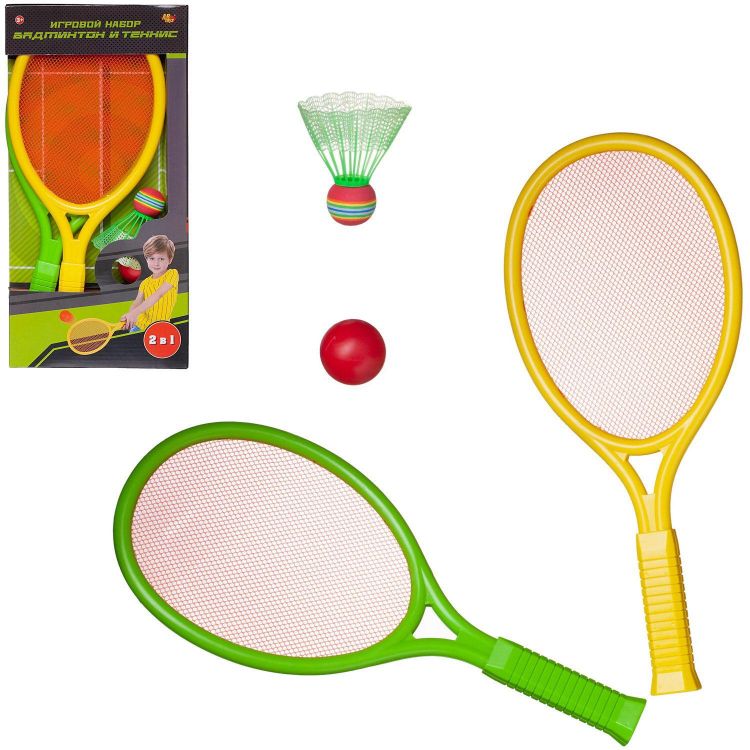 ABtoys (АБтойс) S-00197 Спортивная игра ABtoys Бадминтон и теннис 2в1 в комплекте 2 ракетки, мяч и воланчик