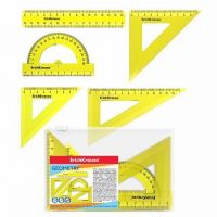 ErichKrause 49563ЕК Набор геометрический ErichKrause Neon линейка 15см, угольники 7см, 9см и 13см, транспортир 180° цвет желтый в zip-пакете