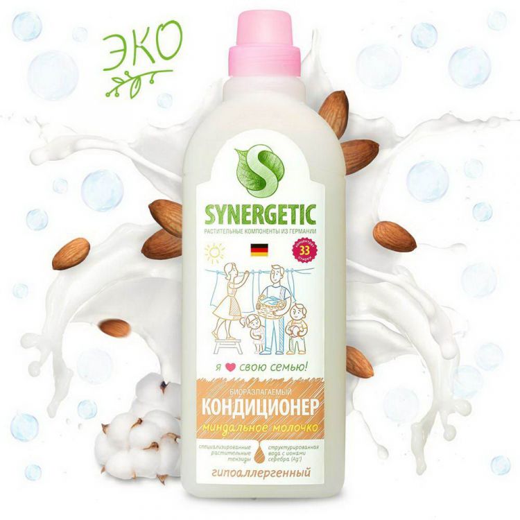 SYNERGETIC 110101 Кондиционер для белья SYNERGETIC Миндальное молочко 1л