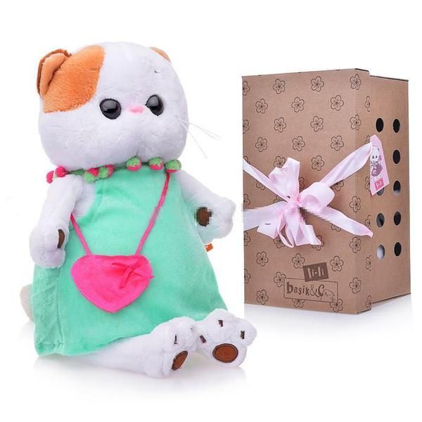 BUDI BASA LK24-005 Мягкая игрушка Кошечка Ли-Ли в мятном платье с розовой сумочкой, 24 см