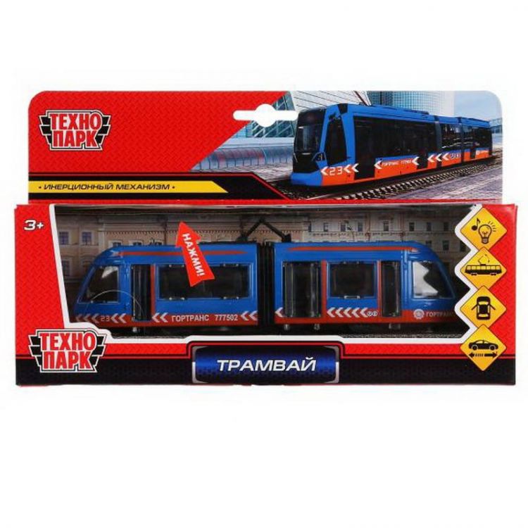 Технопарк SB-17-51-O-WB(IC) Машинка инерционная Технопарк Трамвай металлический с гармошкой, открываются двери,свет,звук 19см