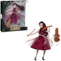Junfa WJ-22282/2 Кукла Junfa Atinil (Атинил) Яркое настроение (в платье с бордовой юбкой) в наборе со скрипкой и аксессуарами, 28см