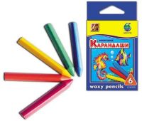 Карандаши восковые, трехгранные 12х90, 6 цветов