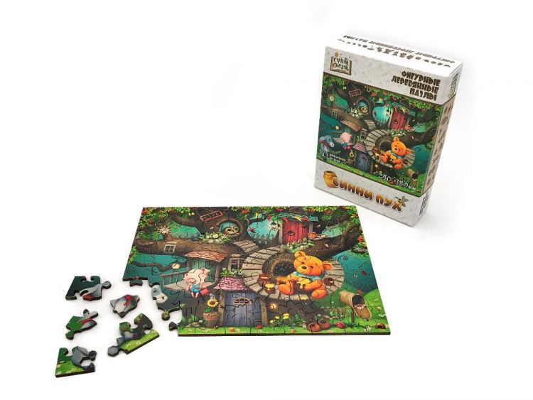 Нескучные игры 8281 Пазл Страна сказок Винни Пух, фигурный, деревянный, 80 деталей