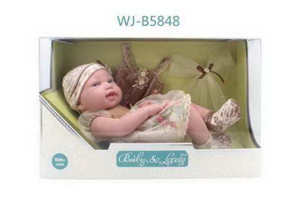 JUNFA 1916-2 Пупс "Baby So Lovely", 38см (15''), в платьеце с шапочкой и аксессуарами.