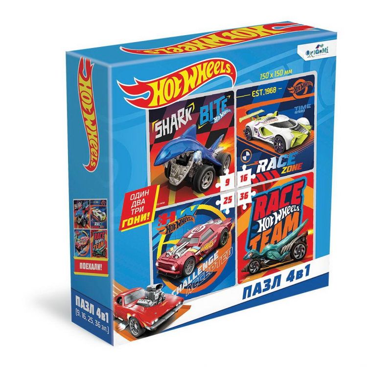 ORIGAMI 07079 Пазл ORIGAMI Hot wheels Готовы к старту 4в1 9-16-25-36 элементов