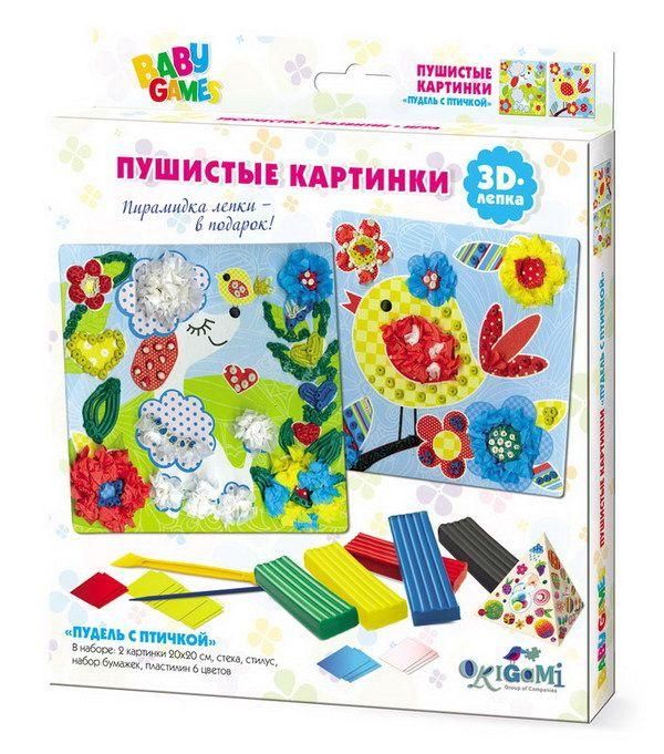 ORIGAMI 03262 Набор 3D-лепка Пушистые картинки.Для Малышей. Пудель с птичкой.