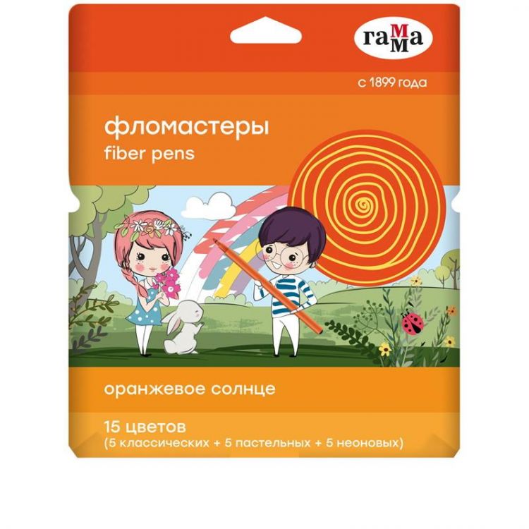 Гамма 270420208 Фломастеры Гамма Оранжевое солнце 15 цветов (5 обычных + 5 пастельных + 5 неоновых цветов) смываемые Гамма 270420208 Фломастеры Гамма Оранжевое солнце 15 цветов (5 обычных + 5 пастельных + 5 неоновых цветов) смываемые