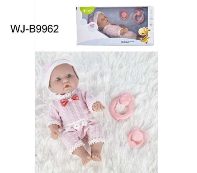 Junfa WJ-B9962 Пупс JUNFA Pure Baby 25см в розовых кофточке, шортиках, шапочке, с аксессуарами