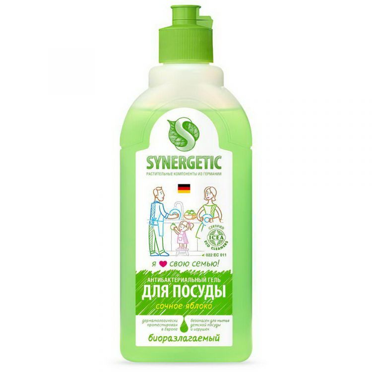 SYNERGETIC 103052 Гель для мытья посуды SYNERGETIC Яблоко 500мл