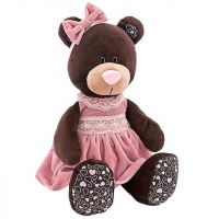 Orange Toys Мягкая игрушка Медведица Milk в розовом бархатном платье, 25 см