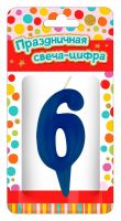 ND Play 297377 Свеча для торта ND Play Тортик цифра 6 парафиновая, цвет синий