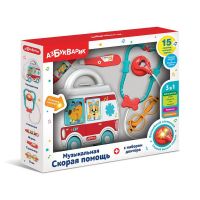 АЗБУКВАРИК 4630027292438 Музыкальная игрушка Азбукварик Скорая помощь с набором доктора, белый