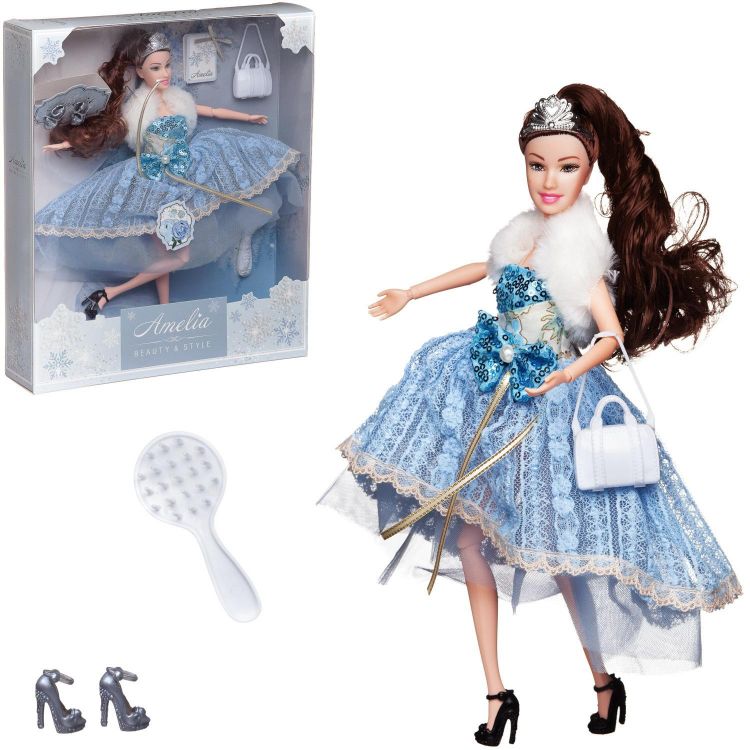 ABtoys (АБтойс) PT-01610 Кукла ABtoys "Amelia. Рождественский бал" с диадемой в платье с меховой накидкой, темные волосы 30см
