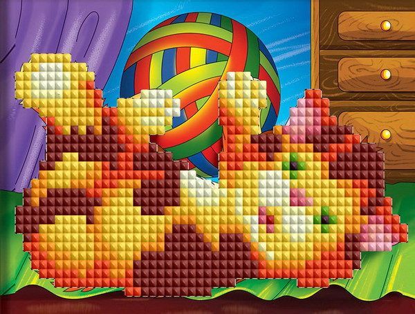 Рыжий Кот ASE015 Мозаика алмазная (блестящая) 10х15см ВЕСЕЛЫЙ КОТИК, б/подрамника, на картоне, с част. заполнением, с мольбертом, 13 цв.