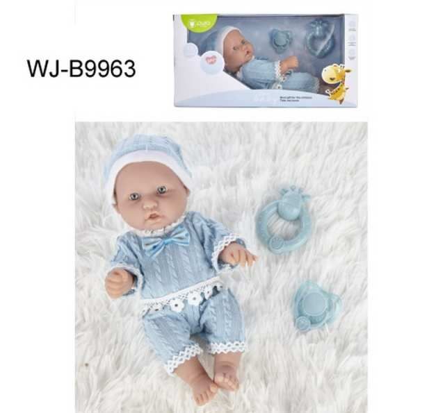 Junfa WJ-B9963 Пупс JUNFA Pure Baby 25см в голубых кофточке, шортиках, шапочке, с аксессуарами