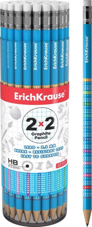 ErichKrause 32865 Карандаш чернографитовый HB, с ластиком, c таблицей умножения, 2x2