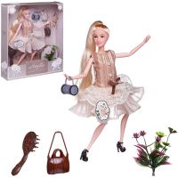 ABtoys (АБтойс) PT-01614 Кукла ABtoys "Amelia. Современный шик" в платье без рукавов с плиссированной юбкой, коричневая сумка, светлые волосы 30см