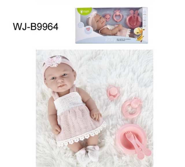 Junfa WJ-B9964 Пупс JUNFA Pure Baby 30см в розовом платье, носочках, повязке, с аксессуарами