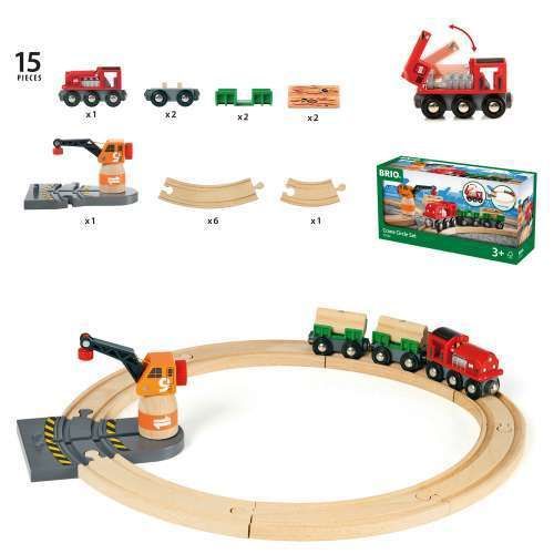 BRIO 33162 BRIO подар.наб.ж/д с подъемным краном и товарным поездом,15 дет.,кор.