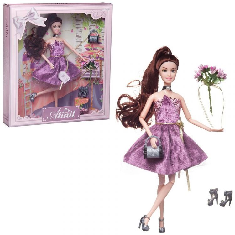 Junfa WJ-21533/2 Кукла Junfa Atinil (Атинил) Звезда эстрады (в коротком платье с золотым пояском) в наборе с аксессуарами 28см
