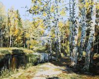 Раскраски по номерам. Березы у пруда 40*50 см