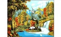 Рыжий кот Q1865 Холст с красками 40х50 см по номерам. ПТИЦЫ И ВОДОПАД