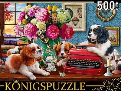 Рыжий кот ФП500-8050 Пазлы Konigspuzzle Щенки в кабинете 500 элементов