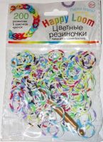 Happy loom 01509 Цветные резиночки Набор для плетения (200 резиночек, 8 замочков, крючок), светлые разноцветные