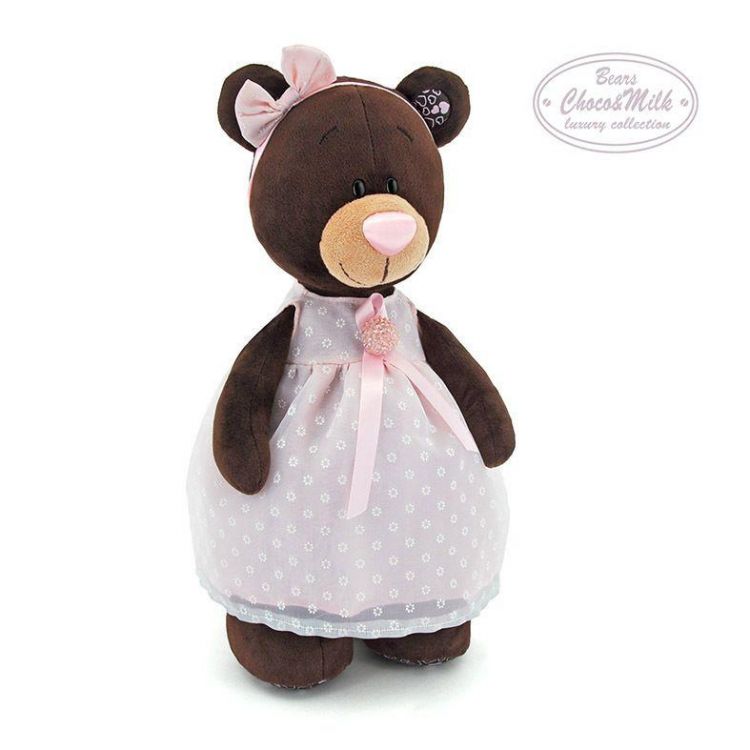 Orange Toys Мягкая игрушка Медведица Milk в светлом платье с брошью, 35 см