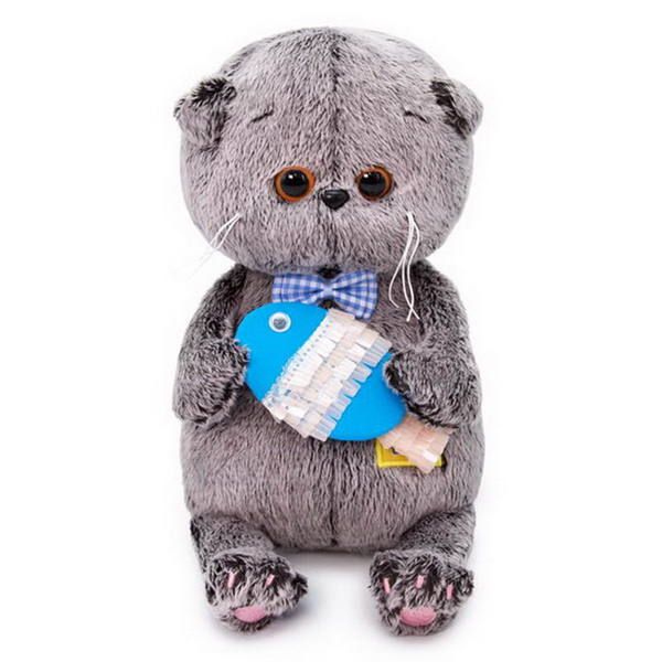 BUDI BASA BB-045 Мягкая игрушка Кот Басик BABY с рыбкой, 20 см