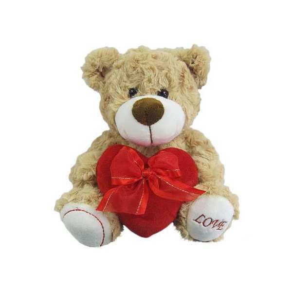 ABtoys M5067 Мягкая игрушка Медведь коричневый с сердцем "Love", 18 см