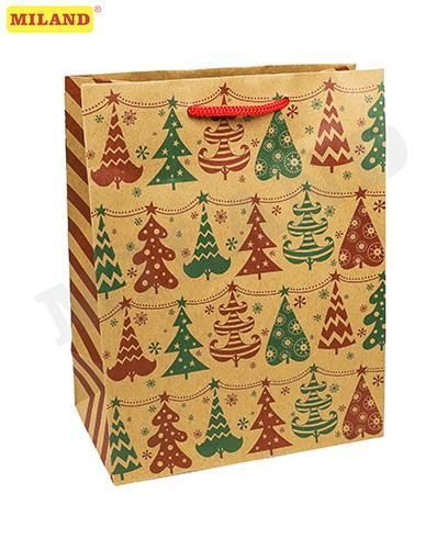 MILAND ПКП-8896 Пакет подарочный MILAND Разноцветные ёлочки из крафт-бумаги 18х23х10 см