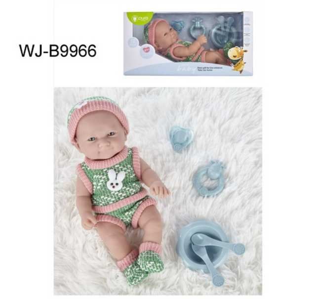 Junfa WJ-B9966 Пупс JUNFA Pure Baby 30см в зеленых кофточке, шортиках, шапочке и носочках, с аксессуарами