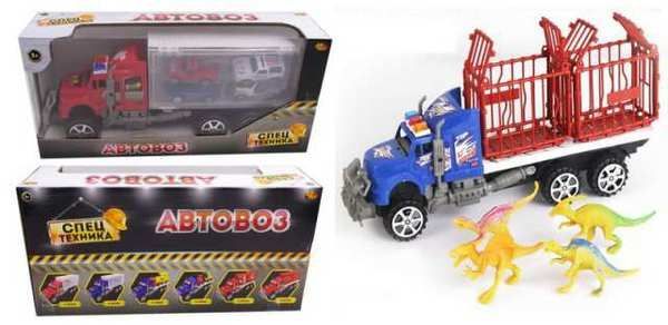 ABtoys C-00370 Спецтехника Автовоз с 4 фигурками динозавров