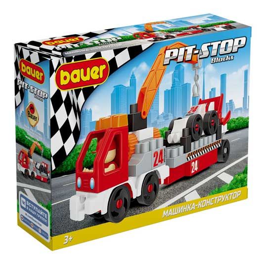 Bauer 817b Конструктор Bauer Pit Stop с эвакуатором и гоночной машиной красно-белая