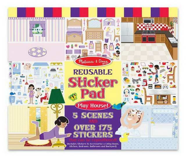 Melissa&amp;Doug 4197м Наклейки виниловые многоразовые, без клеевого слоя c фоном "Домик для игр", 175 наклеек, 5 сюжетов