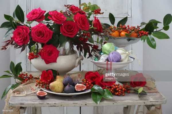 Рыжий кот Х-4732 Холст с красками 40*50 см по номерам. РОЗЫ И ФРУКТЫ.