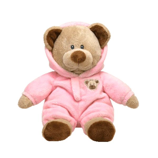 TY 32129 Pluffies Мягкая игрушка Медведь (коричневый) в розовой одежде, 25 см